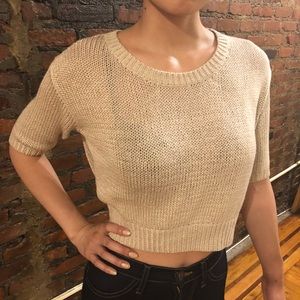 Beige knit crop too with slight high low hem